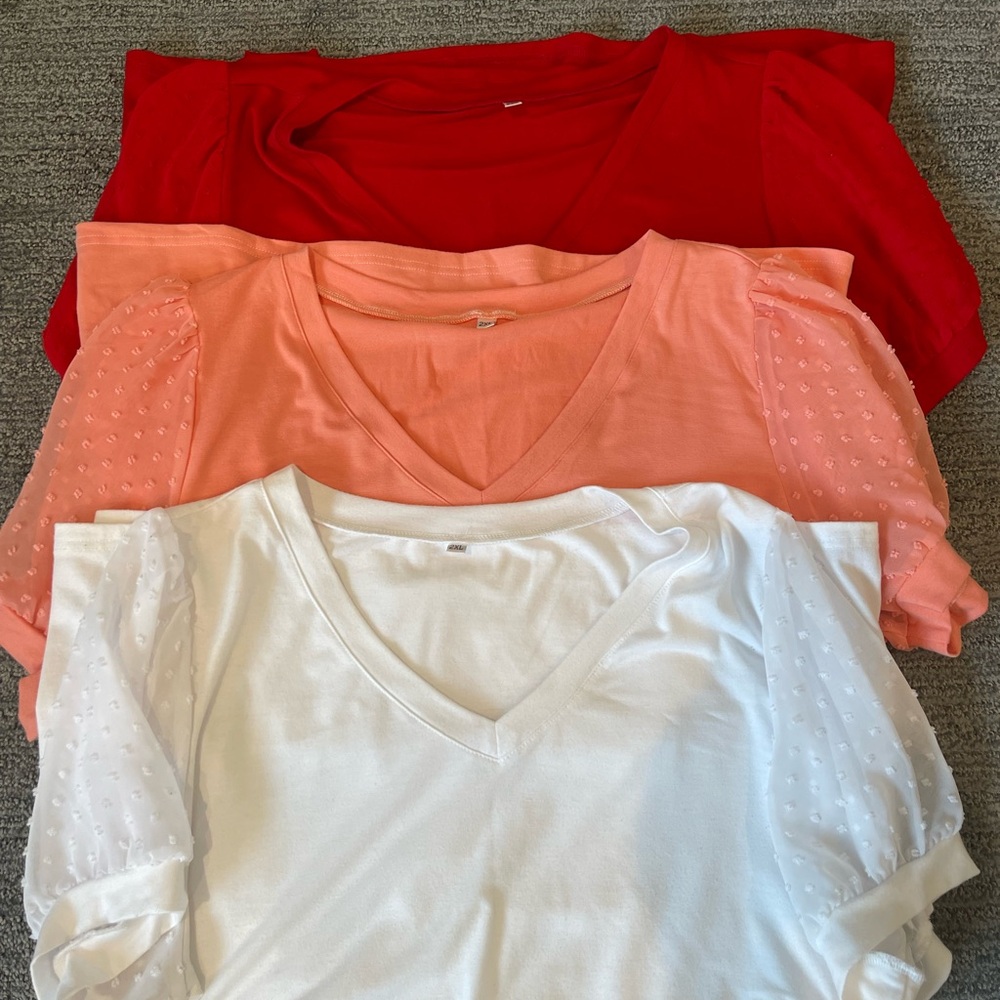 Elegant Women's V-Neck Tops - Red, Coral, and White